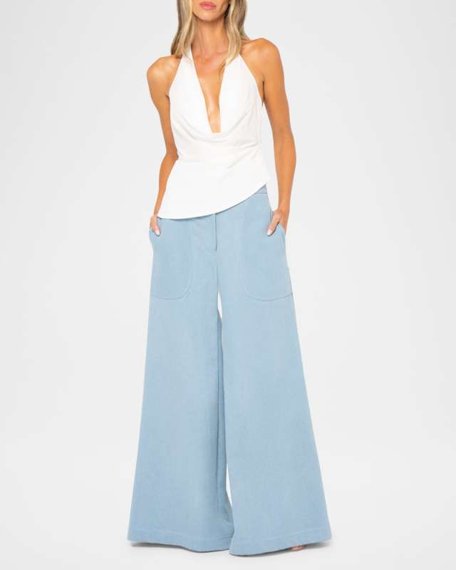 Oslo Chambray Wide-Leg Pants